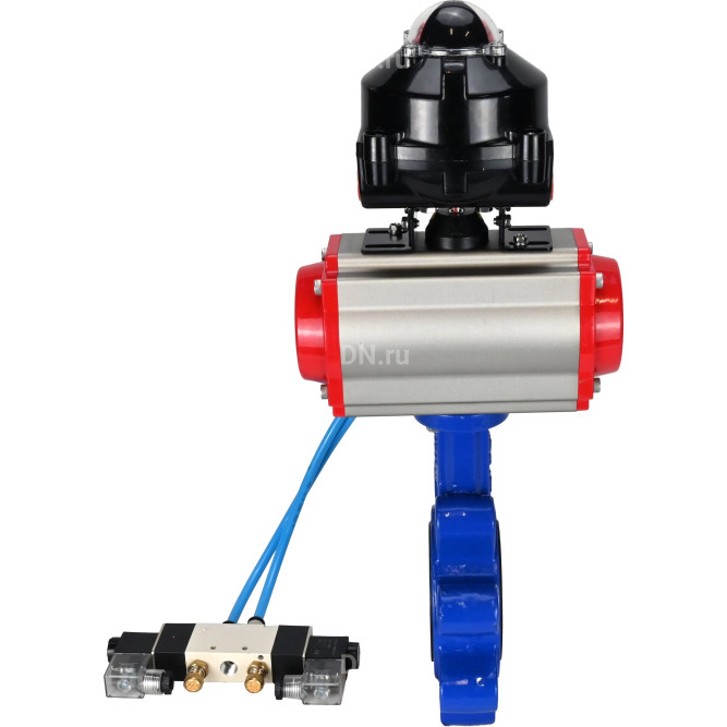 Затвор дисковый поворотный WBV1616E-2W-Fb-H Ду100 Ру16 LUG корпус - чугун QT450, диск - чугун QT450, уплотнение - EPDM, с пневмоприводом PA-DA-083, пневмораспределителем 4V320-08 AC220V и БКВ APL-510N EX в Уфе