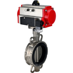 Затвор дисковый поворотный WBV3232V-2W-Fb-H Ду150 Ру16, корпус - нержавеющая сталь 316L, диск - нержавеющая сталь 316L, уплотнение - Viton, с пневмоприводом PA-DA-105 двойного действия, пневмораспределителем 4M310-08 DC24V