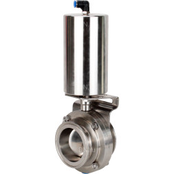 Затвор дисковый поворотный кламповый WBV3131S-2W-C-H Ду15 Ру10 корпус - пищевая нержавеющая сталь 304, уплотнение – Silicon, с пневмоприводом PA-SA-85 с возвратными пружинами