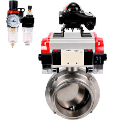 Затвор дисковый поворотный кламповый WBV3131S-2W-C-H Ду65 Ру10 корпус - пищевая нержавеющая сталь 304, уплотнение – Silicon, с пневмоприводом PA-SA-083, пневмораспределителем 4V320-10 AC220V, БКВ APL-210N и БПВ AFC2000