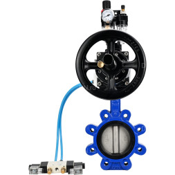 Затвор дисковый поворотный WBV1631E-2W-Fb-H Ду150 Ру16 LUG корпус - чугун QT450, диск - нержавеющая сталь 304, уплотнение - EPDM, с пневмоприводом PA-DA-105-1, пневмораспределителем 4V320-10 AC220V и БПВ AFC2000