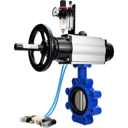 Затвор дисковый поворотный WBV1631E-2W-Fb-H Ду150 Ру16 LUG корпус - чугун QT450, диск - нержавеющая сталь 304, уплотнение - EPDM, с пневмоприводом PA-DA-105-1, пневмораспределителем 4V320-10 AC220V и БПВ AFC2000