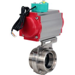 Затвор дисковый поворотный WBV3131S-2W-T-H Ду15 Ру10 резьбовой, пищевая нержавеющая сталь 304, уплотнение - Silicon, с пневмоприводом PA-DA-052 и магнитным переключателем ALS200D