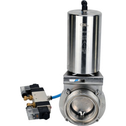 Затвор дисковый поворотный WBV3131S-2W-T-H Ду25 Ру10 резьбовой, пищевая нержавеющая сталь 304, уплотнение – Silicon, с пневмоприводом PA-SA-85 и пневмораспределителем 4V320-10 AC220V