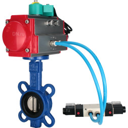 Затвор дисковый поворотный WBV1132N-2W-Fb-H Ду150 Ру16 корпус - чугун GG25, диск - нержавеющая сталь 316L, уплотнение - NBR, с пневмоприводом PA-DA-105, пневмораспределителем 4V320-10 AC220V и магнитным переключателем ALS200D
