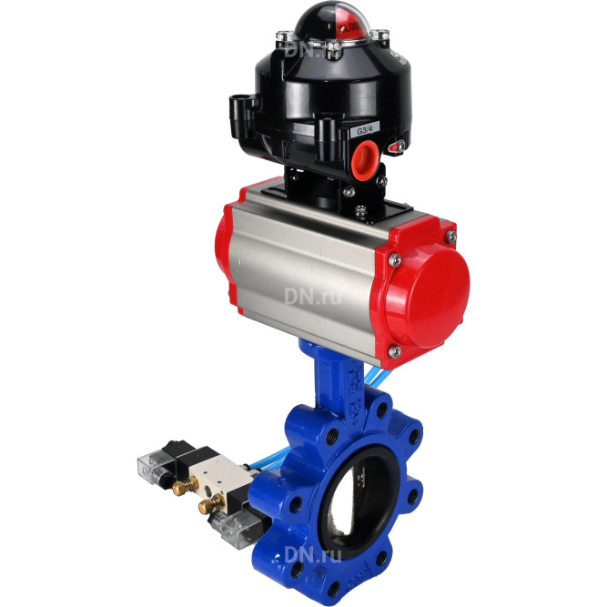 Затвор дисковый поворотный WBV1616E-2W-Fb-H Ду150 Ру16 LUG корпус - чугун QT450, диск - чугун QT450, уплотнение - EPDM, с пневмоприводом PA-DA-105, пневмораспределителем 4V320-08 AC220V и БКВ APL-510N EX в Уфе