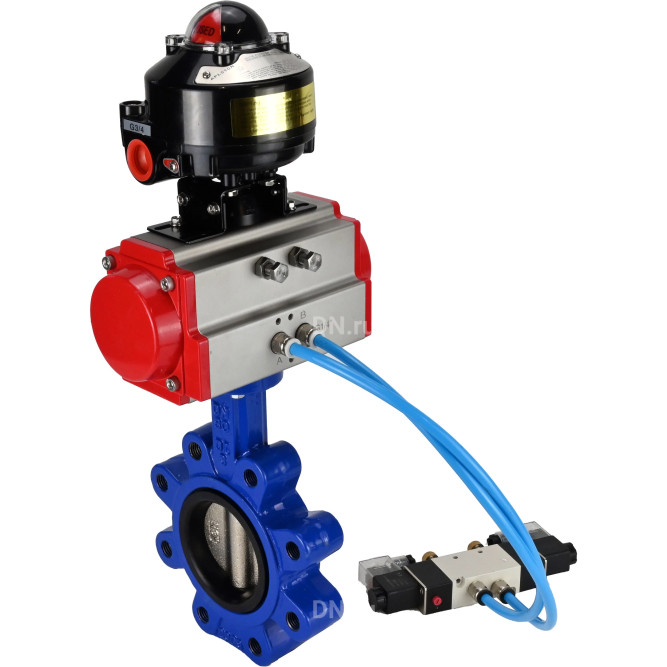 Затвор дисковый поворотный WBV1616E-2W-Fb-H Ду150 Ру16 LUG корпус - чугун QT450, диск - чугун QT450, уплотнение - EPDM, с пневмоприводом PA-DA-105, пневмораспределителем 4V320-08 AC220V и БКВ APL-510N EX в Уфе
