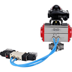 Кран шаровой BV3232P(4pc)-SP-3WL-T-ISO-H Ду65 Ру40, стандартнопроходной, четырехсоставной, корпус - нержавеющая сталь 316, уплотнение - PTFE, внутренняя резьба, с пневмоприводом PA-DA-083, пневмораспределителем 4V320-10 AC220V, БКВ APL-210N