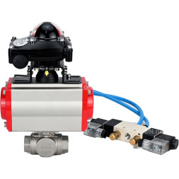 Кран шаровой BV3232P(4pc)-SP-3WL-T-ISO-H Ду65 Ру40, стандартнопроходной, четырехсоставной, корпус - нержавеющая сталь 316, уплотнение - PTFE, внутренняя резьба, с пневмоприводом PA-DA-083, пневмораспределителем 4V320-10 AC220V, БКВ APL-210N