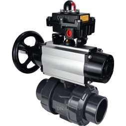 Кран шаровой BV4242E-FP-GRM-ISO Дн20 Ру10 полнопроходной, корпус - НПВХ, шар - НПВХ, уплотнение - EPDM, с пневмоприводом PA-DA-105-1 и БКВ APL-410N EX
