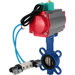 Затвор дисковый поворотный WBV1132N-2W-Fb-H Ду40 Ру16 корпус - чугун GG25, диск - нержавеющая сталь 316L, уплотнение - NBR, с пневмоприводом PA-DA-052, пневмораспределителем 4V320-10 AC220V и магнитным переключателем ALS200D