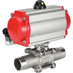 Кран шаровой BV3131P(3pc)-FP-W-ISO-H LONG Ду32 Ру40 полнопроходной, корпус - нержавеющая сталь 304, уплотнение - PTFE, под приварку, с пневмоприводом PA-SA-083 и пневмораспределителем 4M310-08 AC220V