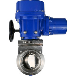 Затвор дисковый поворотный WBV3131E-2W-T-H Ду32 Ру10 резьбовой, корпус - пищевая нержавеющая сталь 304, уплотнение - EPDM, с электроприводом QT-N-005M-O2-380VAC-У1 с моментной муфтой и штурвалом