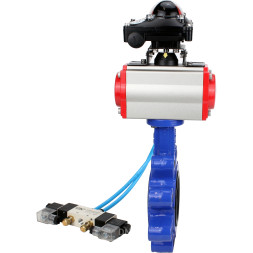 Затвор дисковый поворотный WBV1616N-2W-Fb-H Ду50 Ру16 LUG корпус - чугун QT450, диск - чугун QT450, уплотнение - NBR, с пневмоприводом PA-DA-065, пневмораспределителем 4V320-08 AC220V и БКВ APL-210N