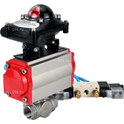 Кран шаровой BV3232P(4pc)-SP-3WL-T-ISO-H Ду80 Ру40, стандартнопроходной, четырехсоставной, корпус - нержавеющая сталь 316, уплотнение - PTFE, внутренняя резьба, с пневмоприводом PA-DA-083, пневмораспределителем 4V320-10 AC220V, БКВ APL-210N