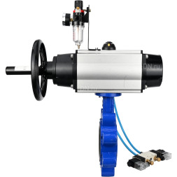 Затвор дисковый поворотный WBV1616E-2W-Fb-H Ду125 Ру16 LUG корпус - чугун QT450, диск - чугун QT450, уплотнение - EPDM, с пневмоприводом PA-DA-105-1, пневмораспределителем 4V320-10 AC220V и БПВ AFC2000