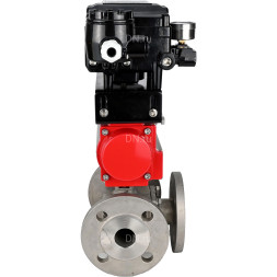 Кран шаровой BV3232P(4pc)-FP-3WL-F Ду20 Ру16 полнопроходной трехходовой, фланцевый, корпус - нержавеющая сталь SS316, с пневмоприводом PA-SA-065 с возвратными пружинами и пневмопозиционером YT-1000RSN с обратной связью