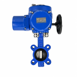 Затвор дисковый поворотный WBV1616N-2W-Fb-H Ду100 Ру16 LUG межфланцевый, корпус - чугун QT450, диск - чугун QT450, уплотнение - NBR, с электроприводом QT-N-010M-O2-220VAC-У1 с моментной муфтой и штурвалом
