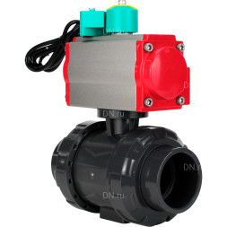 Кран шаровой BV4242E-FP-GRM-ISO Дн25 Ру10 полнопроходной, корпус - НПВХ, шар - НПВХ, уплотнение - EPDM, с пневмоприводом PA-DA-052 и магнитным переключателем ALS200D