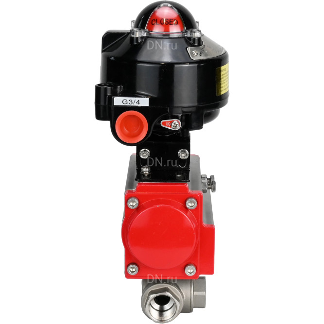Кран шаровой BV3232P(4pc)-SP-3WL-T-ISO-H 1/2″ Ду40 Ру63 стандартнопроходной трехходовой L-тип, нержавеющая сталь SS316, внутренняя резьба, уплотнение - PTFE, с пневмоприводом PA-DA-65 и БКВ APL-510N-EX в Уфе