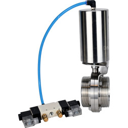 Затвор дисковый поворотный WBV3131S-2W-T-H Ду65 Ру10 резьбовой, пищевая нержавеющая сталь 304, уплотнение – Silicon, с пневмоприводом PA-SA-85 и пневмораспределителем 4V320-10 AC220V