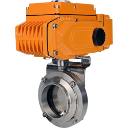 Затвор дисковый поворотный WBV3131S-2W-W-H Ду20 Ру10 под приварку, корпус - пищевая нержавеющая сталь 304, уплотнение - Silicon, с электроприводом QT-N-005EM-A1-220VAC-У1 c датчиком обратной связи и входным управляющим сигналом 4-20мА HARK
