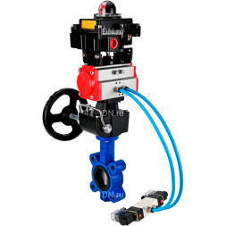 Затвор дисковый поворотный WBV1631E-2W-Fb-H Ду150 Ру16 LUG, корпус - чугун, диск - нержавеющая сталь 304, уплотнение - EPDM, с пневмоприводом PA-DA-105, пневмораспределителем 4M320-08 AC220V, ручным дублером MON3-700-T38-ISO и БКВ APL-410N EX