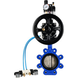Затвор дисковый поворотный WBV1616E-2W-Fb-H Ду150 Ру16 LUG корпус - чугун QT450, диск - чугун QT450, уплотнение - EPDM, с пневмоприводом PA-DA-105-1, пневмораспределителем 4V320-10 AC220V, БКВ APL-210N и БПВ AFC2000
