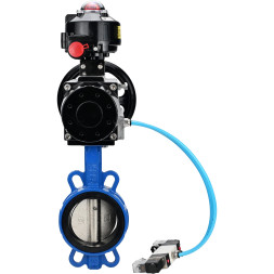 Затвор дисковый поворотный WBV1413E-2W-Fb-H Ду150 Ру16, корпус - чугун GGG50, диск - чугун GGG40, уплотнение - EPDM, с пневмоприводом PA-DA-105-1 двойного действия, с пневмораспределителем 4V320-08 AC220V, с БКВ APL-510N-EX