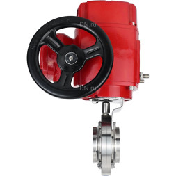 Затвор дисковый поворотный WBV3131E-2W-W-H Ду32 Ру10 под приварку, корпус - пищевая нержавеющая сталь 304, уплотнение - EPDM, с электроприводом QT-EX-005M-O2-380VAC-У1 с моментной муфтой и штурвалом