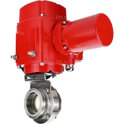 Затвор дисковый поворотный WBV3131E-2W-C-H Ду80 Ру10 кламповый, корпус - пищевая нержавеющая сталь 304, уплотнение - EPDM, с электроприводом QT-EX-005M-O2-220VAC-У1 с моментной муфтой и штурвалом