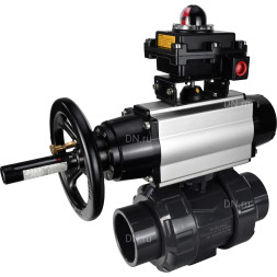 Кран шаровой BV4242E-FP-GRM-ISO Дн80 Ру10 полнопроходной, корпус - НПВХ, шар - НПВХ, уплотнение - EPDM, с пневмоприводом PA-DA-105-1 и БКВ APL-410N EX