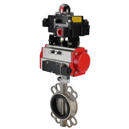 Затвор дисковый поворотный WBV3232N-2W-Fb-H Ду150 Ру16, корпус - нержавеющая сталь 316L, диск - нержавеющая сталь 316L, уплотнение - NBR, с пневмоприводом PA-SA-130, пневмораспределителем 4M310-08 AC220V, БКВ APL-410N EX