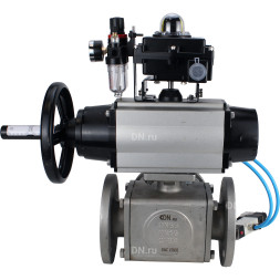 Кран шаровой BV3232P(4pc)-FP-3WL-F Ду100 Ру16 полнопроходной трехходовой, фланцевый, корпус - нержавеющая сталь SS316, с пневмоприводом PA-DA-105-1, пневмораспределителем 4V320-10 AC220V, БКВ APL-410N EX и БПВ AFC2000
