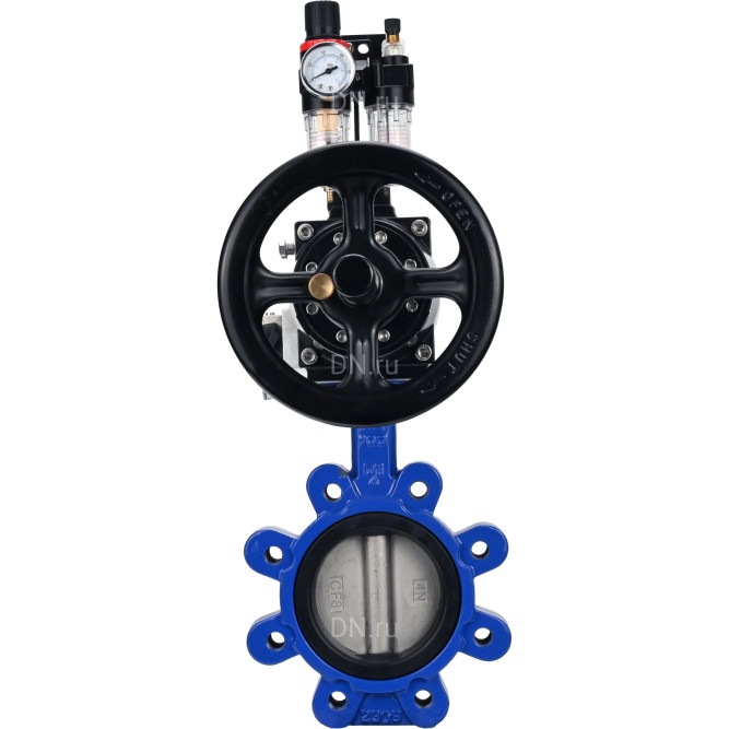 Затвор дисковый поворотный WBV1631E-2W-Fb-H Ду150 Ру16 LUG корпус - чугун QT450, диск - нержавеющая сталь 304, уплотнение - EPDM, с пневмоприводом PA-DA-105-1, пневмораспределителем 4M310-08 AC220V и БПВ AFC2000 в Уфе