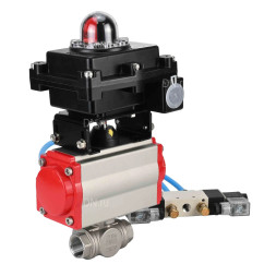 Кран шаровой BV3232P(4pc)-SP-3WL-T-ISO-H Ду80 Ру40, стандартнопроходной, четырехсоставной, корпус - нержавеющая сталь 316, уплотнение - PTFE, внутренняя резьба, с пневмоприводом PA-DA-083, пневмораспределителем 4V320-10 AC220V, БКВ APL-410N Ex