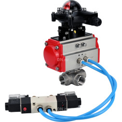 Кран шаровой BV3232P(4pc)-SP-3WL-T-ISO-H Ду25 Ру63, стандартнопроходной, четырехсоставной, корпус - нержавеющая сталь 316, уплотнение - PTFE, внутренняя резьба, с пневмоприводом PA-DA-052, пневмораспределителем 4V320-08 AC220V, БКВ APL-210N