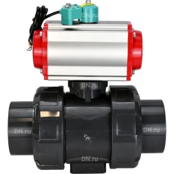 Кран шаровой BV4242E-FP-GRM-ISO Дн25 Ру10 полнопроходной, корпус - НПВХ, шар - НПВХ, уплотнение - EPDM, с пневмоприводом PA-DA-052, пневмораспределителем 4M310-08 AC220V и магнитным переключателем ALS200D