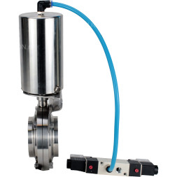 Затвор дисковый поворотный WBV3131E-2W-W-H Ду15 Ру10 под приварку, пищевая нержавеющая сталь 304, уплотнение – EPDM, с пневмоприводом PA-SA-85 и пневмораспределителем 4V320-08 AC220V