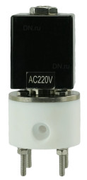 Клапан электромагнитный VS841-VT-NC-220VAC 3/4″ Ду20 Ру6 соленоидный двухходовой, корпус - PTFE, уплотнение - VITON, резьбовой, прямого действия, нормально закрытый, катушка - 220В