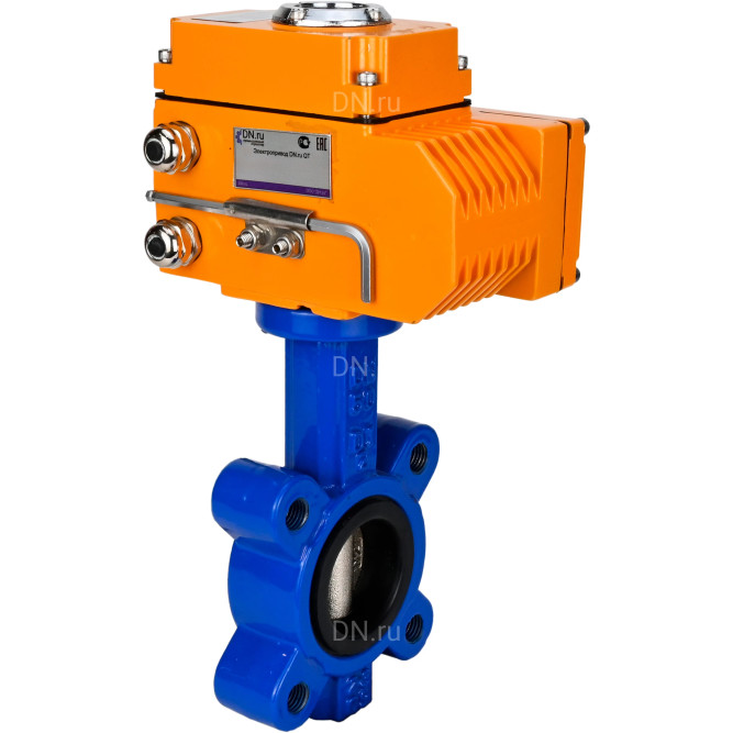 Затвор дисковый поворотный WBV1616E-2W-Fb-H Ду150 Ру16 LUG корпус - чугун QT450, диск - чугун QT450, уплотнение - EPDM, межфланцевый, с электроприводом QT-N-020EM-O1-380VAC-У1 380В в Уфе