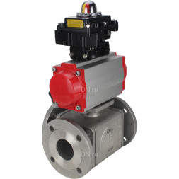 Кран шаровой BV3232P(4pc)-FP-3WL-F Ду100 Ру16 полнопроходной трехходовой, фланцевый, корпус - нержавеющая сталь SS316, с пневмоприводом PA-DA-105 двойного действия, пневмораспределителем 4M310-08 AC220V и БКВ APL-410N EX