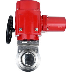 Затвор дисковый поворотный WBV3131E-2W-W-H Ду80 Ру10 под приварку, корпус - пищевая нержавеющая сталь 304, уплотнение - EPDM, с электроприводом QT-EX-005M-O2-380VAC-У1 с моментной муфтой и штурвалом