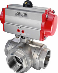 Кран шаровой BV3232P(4pc)-SP-3WL-T-ISO-H Ду50 Ру63 стандартнопроходной L-тип, трехходовой, нержавеющая сталь SS316, внутренняя резьба, уплотнение - PTFE, с пневмоприводом PA-DA-65 двойного действия