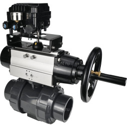 Кран шаровой BV4242E-FP-GRM-ISO Дн15 Ру10 полнопроходной, корпус - НПВХ, шар - НПВХ, уплотнение - EPDM, с пневмоприводом PA-DA-105-1 и пневмопозиционером YT-1000RSN с обратной связью