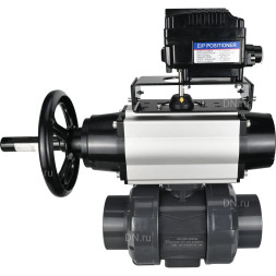 Кран шаровой BV4242E-FP-GRM-ISO Дн15 Ру10 полнопроходной, корпус - НПВХ, шар - НПВХ, уплотнение - EPDM, с пневмоприводом PA-DA-105-1 и пневмопозиционером YT-1000RSN с обратной связью