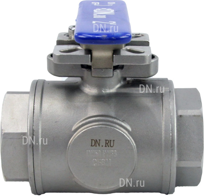 Кран шаровой BV3232P(4pc)-SP-3WT-T-ISO-H Ду20 Ру63, 3-ходовой T-тип стандартнопроходной, внутренняя резьба, уплотнение - PTFE, материал корпуса - нержавеющая сталь SS316 с ISO фланцем и рукояткой в Уфе