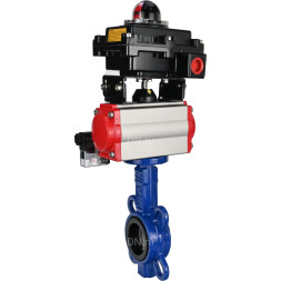 Затвор дисковый поворотный WBV1432E-2W-Fb-H Ду100 Ру16, корпус - чугун GGG50, диск - нержавеющая сталь 316L, уплотнение - EPDM, с пневмоприводом PA-DA-083 двойного действия, пневмораспределителем 4M310-08 AC220V, БКВ APL-410N EX