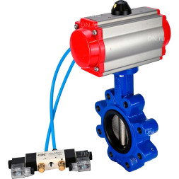 Затвор дисковый поворотный WBV1616N-2W-Fb-H Ду100 Ру16 LUG, корпус - чугун QT450, диск - чугун QT450, уплотнение - NBR, с пневмоприводом PA-DA-083 и пневмораспределителем 4M320-08 AC220V