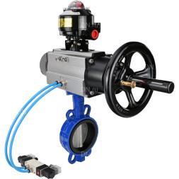 Затвор дисковый поворотный WBV1432N-2W-Fb-H Ду150 Ру16, корпус - чугун GGG50, диск - нержавеющая сталь 316L, уплотнение - NBR, с пневмоприводом PA-DA-105-1 двойного действия, с пневмораспределителем 4V320-08 AC220V, с БКВ APL-510N-EX